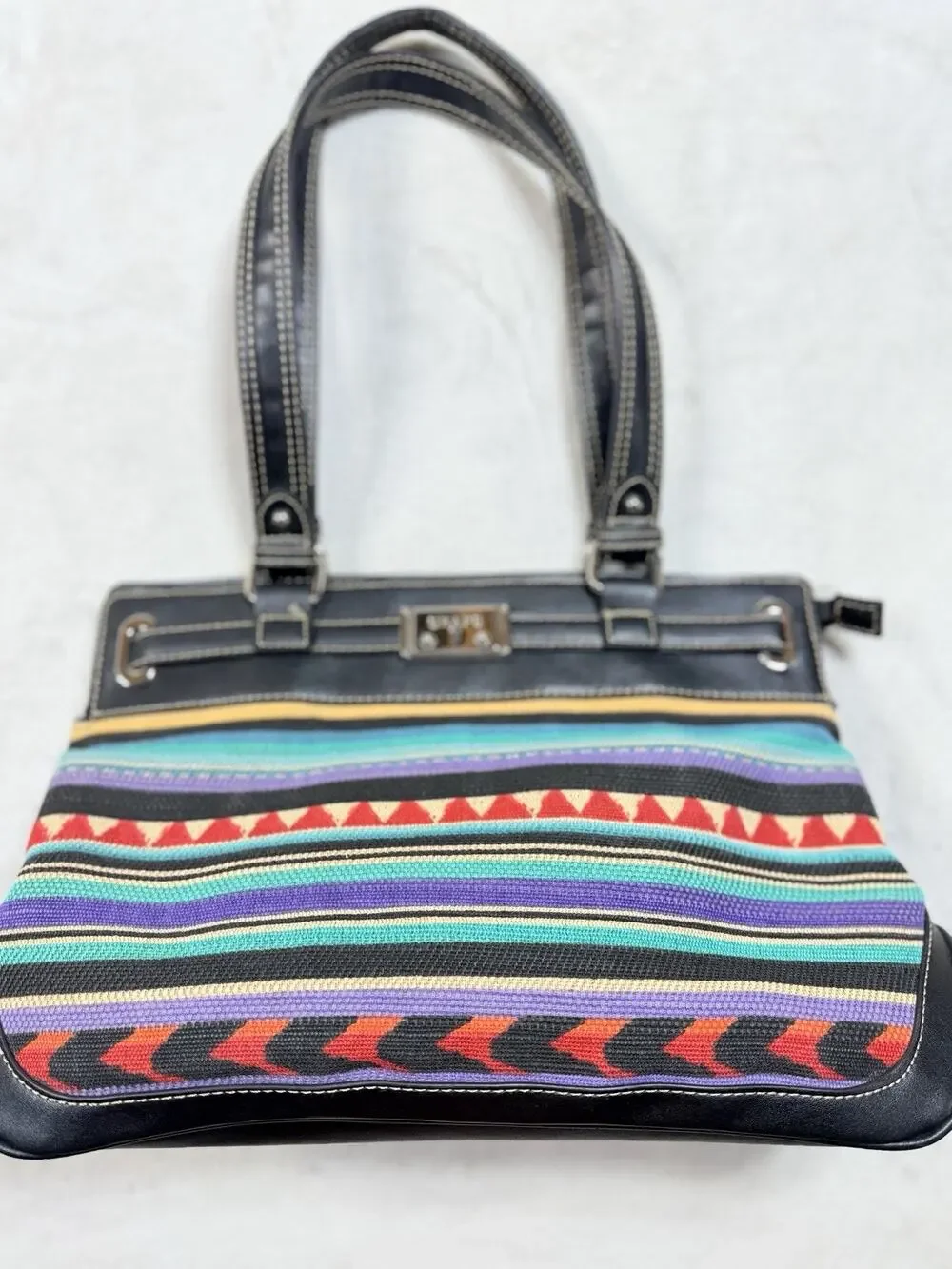 Chaps Southwestern Shoulder Bag Woven Jute Cotton Tote Purse Aztec Western